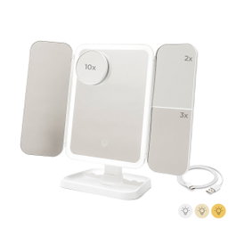 Innovagoods Espejo Tríptico Plegable de Sobremesa con Aumento y Luz LED Recargable