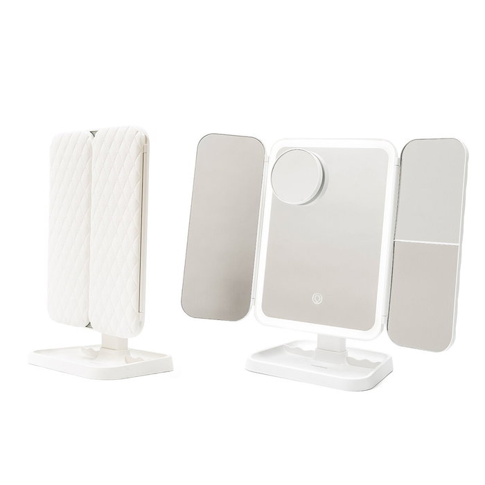 Innovagoods Espejo Tríptico Plegable de Sobremesa con Aumento y Luz LED Recargable