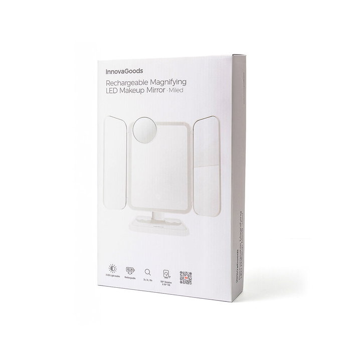 Innovagoods Espejo Tríptico Plegable de Sobremesa con Aumento y Luz LED Recargable