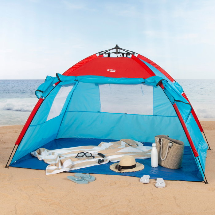 Paravientos y carpa de playa para 4 personas con suelo, puerta y ventanas