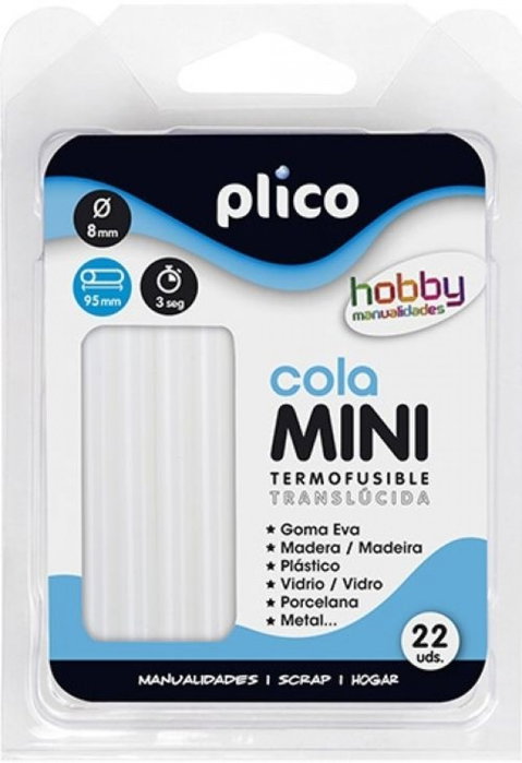 Plico Barra termofusible mini translúcida 8 mm x 95 mm, 22 unidades