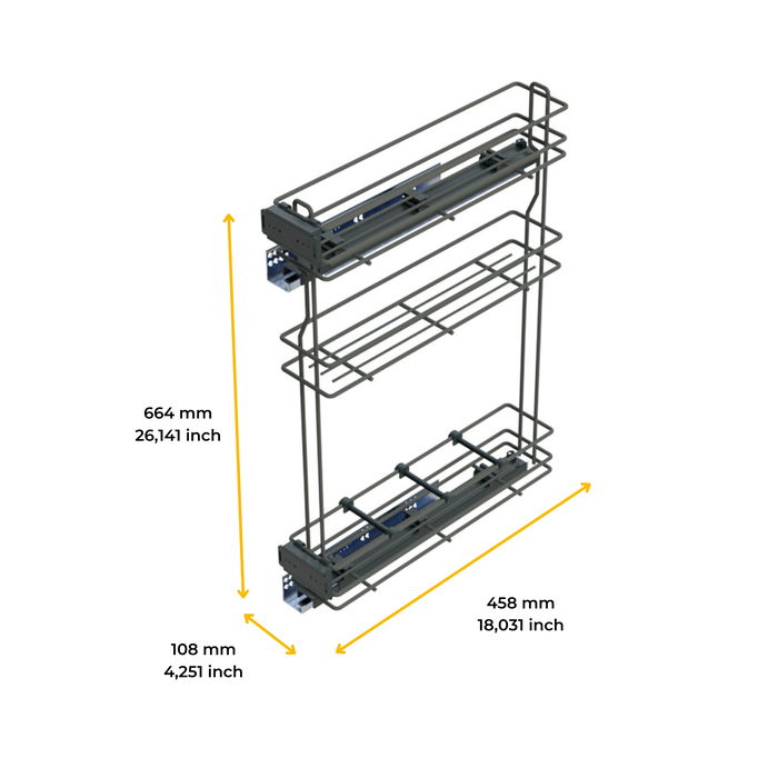 Emuca Botellero extraíble TitaneMax con cierre suave, lateral izquierdo, 3 bandejas, módulo 150mm, Acero, Gris Antracita
