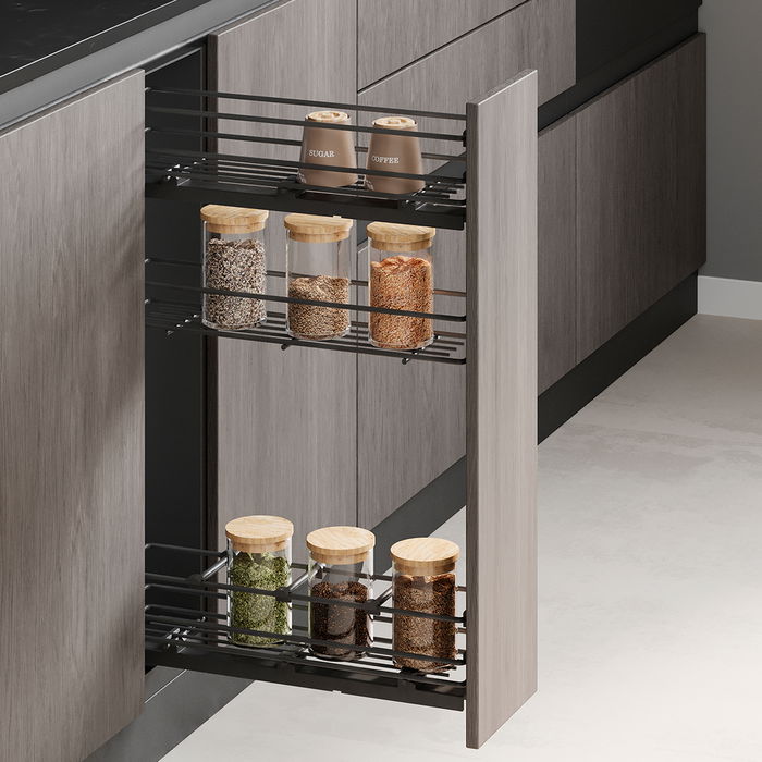 Emuca Botellero extraíble TitaneMax con cierre suave, lateral izquierdo, 3 bandejas, módulo 150mm, Acero, Gris Antracita