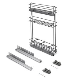 Emuca Botellero extraíble TitaneMax con cierre suave, lateral izquierdo, 3 bandejas, módulo 150mm, Acero, Gris Antracita