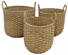 DKD Home Decor Set de 3 Cestas de Seagrass Natural 40x40x35 cm