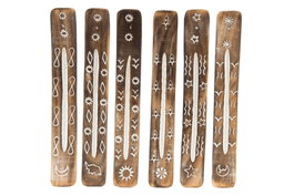 DKD Home Decor Soporte Incienso Indio Marron Madera Etnico 26 x 3 x 0.5 cm (12 Unidades)