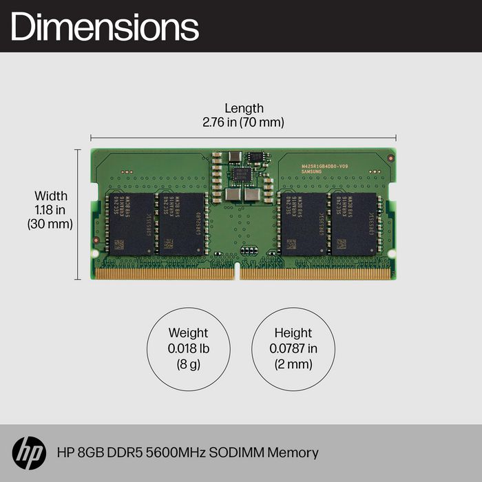 HP Memoria RAM 8GB DDR5 5600MHz SODIMM para portátil, compatible y certificada por HP