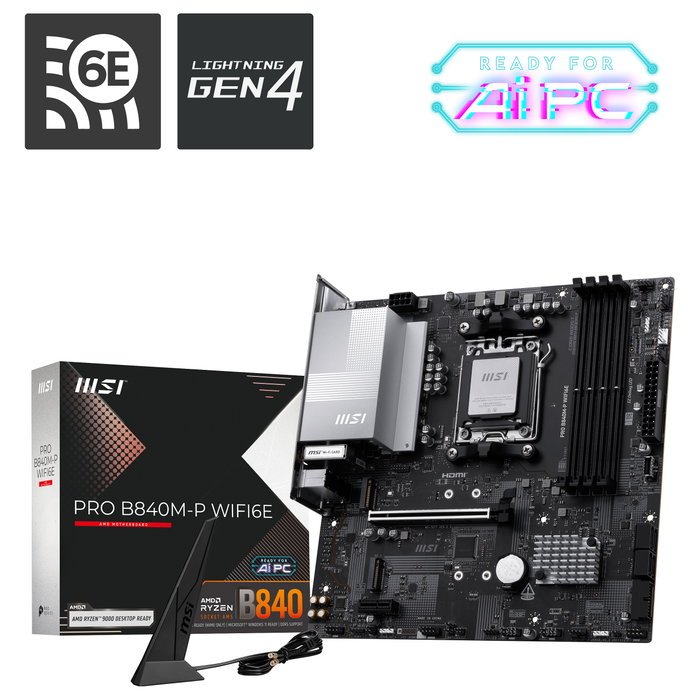 MSI PRO B840M-P WIFI6E Micro ATX con Chipset AMD B840 y Zócalo AM5 MSI PRO B840M-P WIFI6E Micro ATX con Chipset AMD B840 y Zócalo AM5
