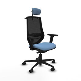 PIQUERAS Y CRESPO Silla de oficina Mardos con mecanismo Sincro/Traslack, Tela Azul cielo y Malla Negra