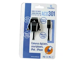 Coolbox Cable ACD 301 USB a microUSB/miniUSB/iPhone Negro