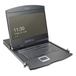 Digitus KVM Consola 19" (48.3 cm) LCD TFT 1366x768, 1-Port Conmutador VGA, Teclado US (Inglés Americano), Negro, Montaje Rack 1U