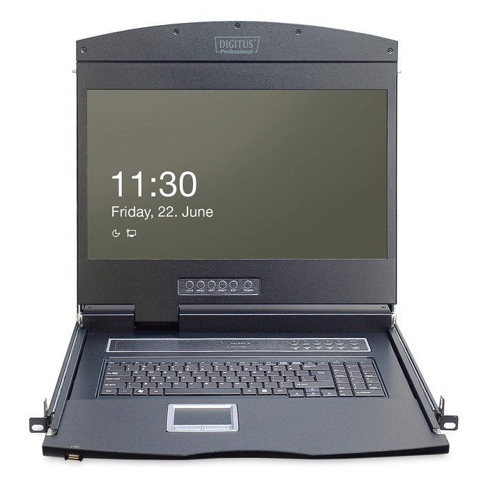 Digitus KVM Consola 19" (48.3 cm) LCD TFT 1366x768, 1-Port Conmutador VGA, Teclado US (Inglés Americano), Negro, Montaje Rack 1U