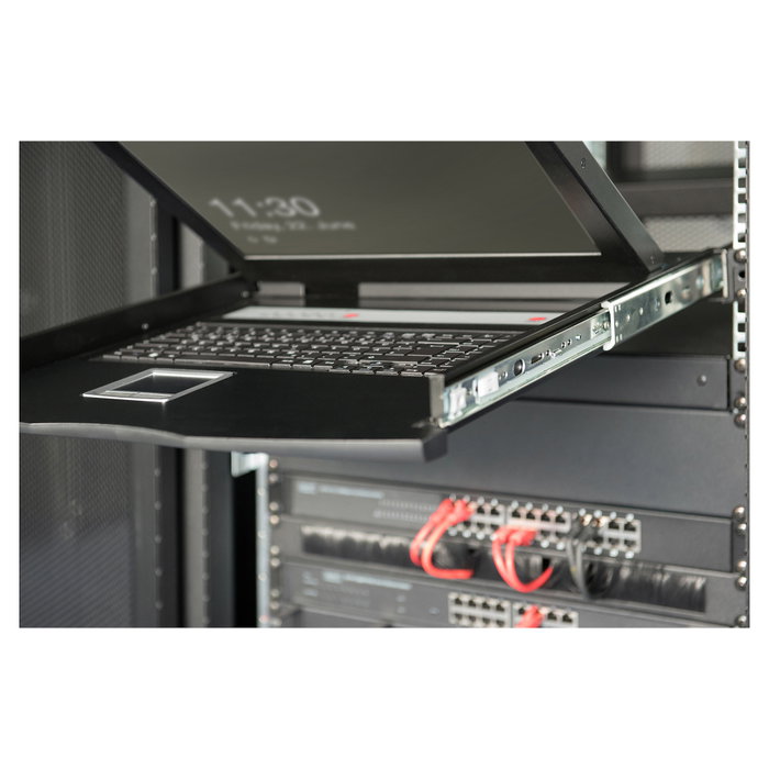 Digitus KVM Consola 19" (48.3 cm) LCD TFT 1366x768, 1-Port Conmutador VGA, Teclado US (Inglés Americano), Negro, Montaje Rack 1U