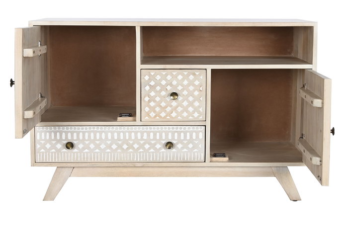DKD Home Decor Buffet Boho Blanco Natural Mango 42 x 75 x 115 cm