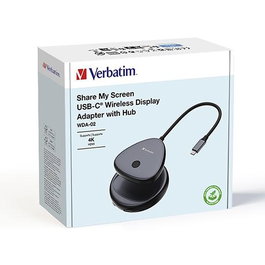 Verbatim 32147 USB-C Wireless Display Adapter WDA-02 HDMI 4K HUB con USB Tipo A y Tipo C, Plug and Play, Escritorio, Negro