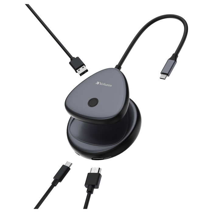 Verbatim 32147 Adaptador Inalámbrico USB-C Hub HDMI 4K WDA-02 para Pantalla, Plug and Play, USB 2.0, Tipo A y C, Escritorio, Negro