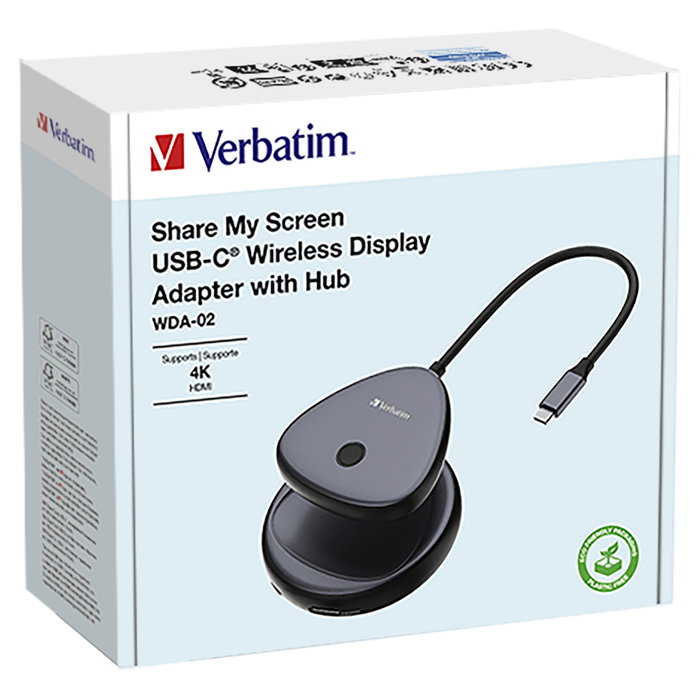 Verbatim Share My Screen USB-C Wireless Display Adapter 4K WDA-02 con Hub USB-A