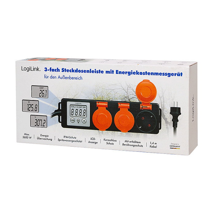 LogiLink Energy Cost Meter con 3 tomas para exterior