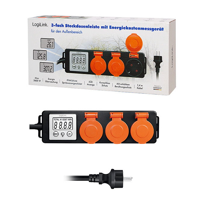 LogiLink Energy Cost Meter con 3 tomas para exterior