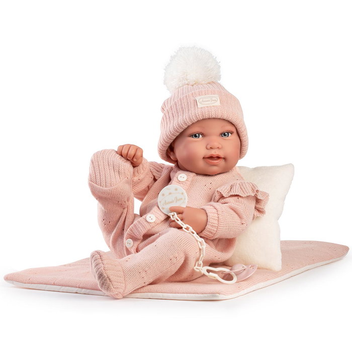 Antonio Juan Muñeca Recién Nacida Pipa con colcha de 42 cm, idioma español y otros, para 3+ años