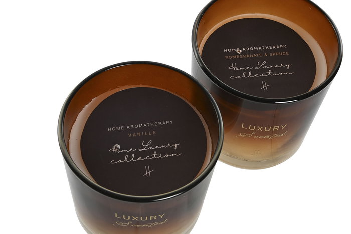 DKD Home Decor Vela Cilíndrica Ambar Cristal y Cera Parafina 10x10x10 cm (2 Unidades) 35h Duración