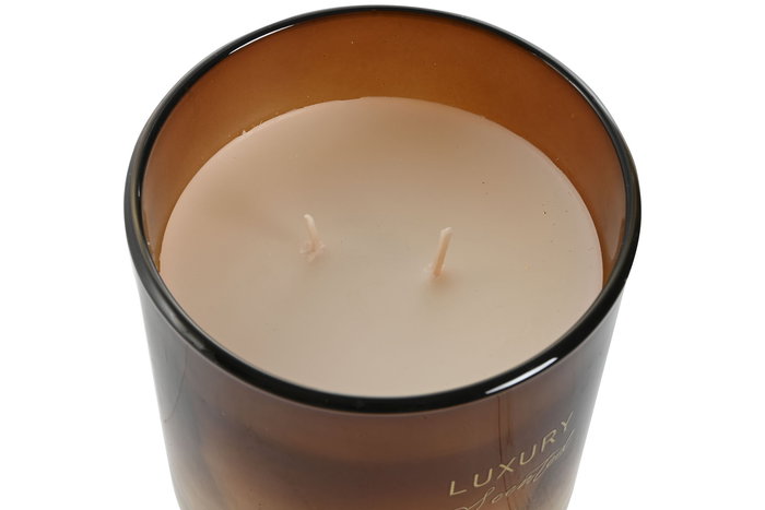 DKD Home Decor Vela Cilíndrica Ambar Cristal y Cera Parafina 10x10x10 cm (2 Unidades) 35h Duración