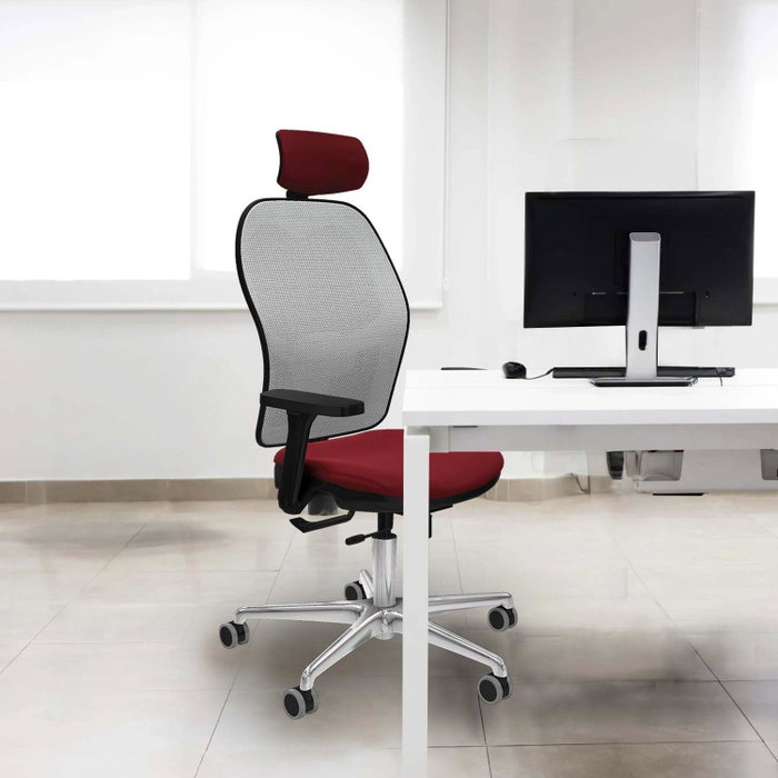 PIQUERAS Y CRESPO Silla de oficina Jorquera con mecanismo Sincro/Traslack, Granate y Azul