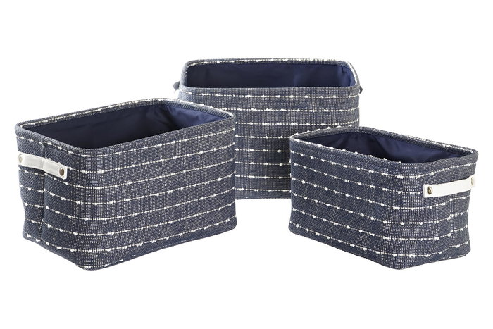 DKD Home Decor Cesta Azul Marino Blanco Poliester Set de 3 Piezas 28 x 25 x 38 cm DKD Home Decor Cesta Azul Marino Blanco Poliester Set de 3 Piezas 28 x 25 x 38 cm