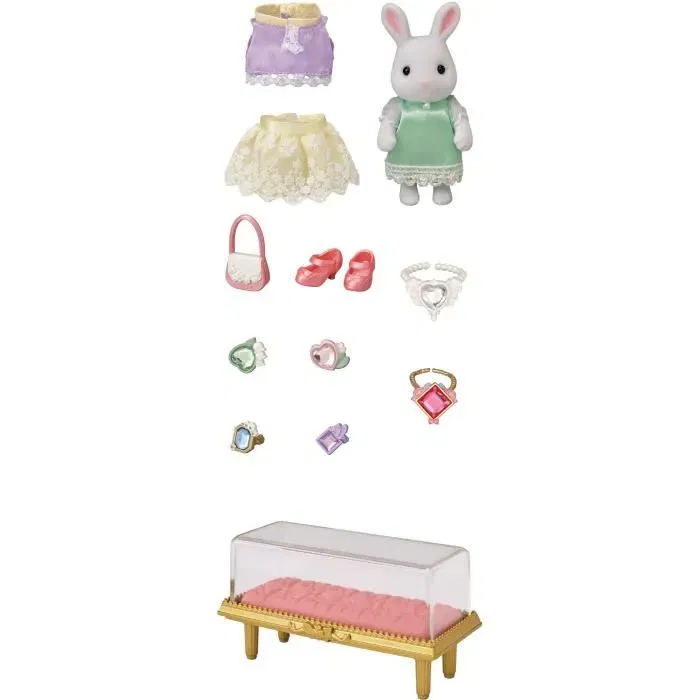 Sylvanian Families La maleta de moda Snow Bunny y Big Sister con accesorios de joyería Sylvanian Families La maleta de moda Snow Bunny y Big Sister con accesorios de joyería