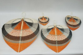 DKD Home Decor Set de 4 Decoraciones de Pared de Bambú Abanico 66x72 cm