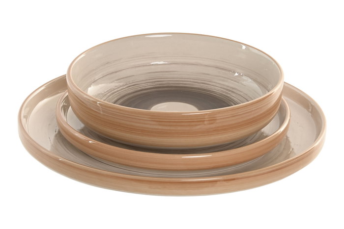 DKD Home Decor Set de Vajilla de Gres Beige con Relieve de 18 Piezas DKD Home Decor Set de Vajilla de Gres Beige con Relieve de 18 Piezas