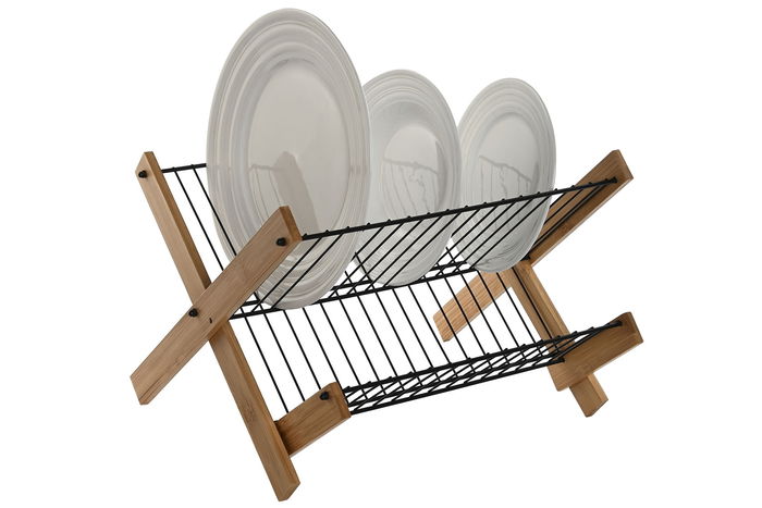 DKD Home Decor Escurreplatos Basicos Negro Metal Bambu 38 x 27 x 39.5 cm