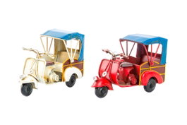 DKD Home Decor Vehículo de Decoración Metal Tuk-Tuk Blanco y Rojo