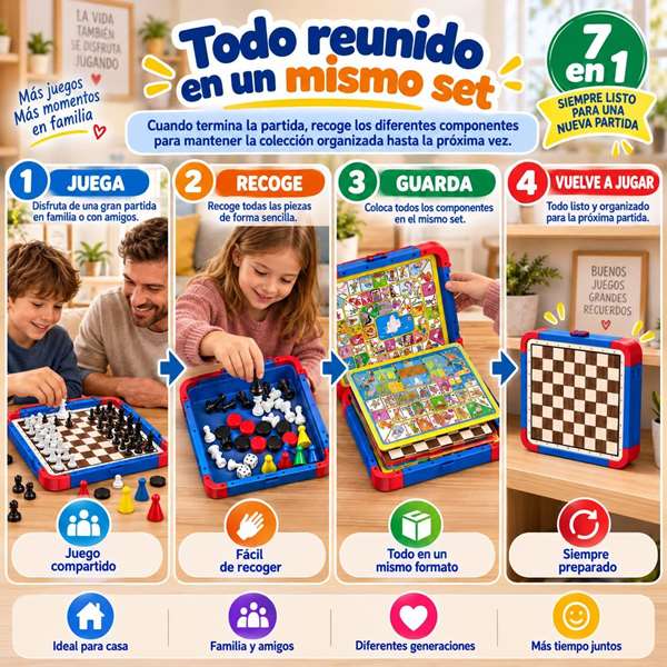 Jugatoys - enfamilia Juegos Clásicos magnéticos 7 en 1 con accesorios