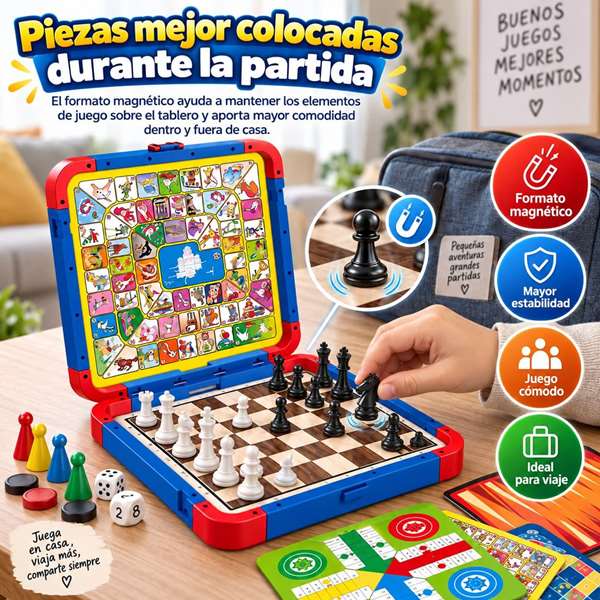 Jugatoys - enfamilia Juegos Clásicos magnéticos 7 en 1 con accesorios