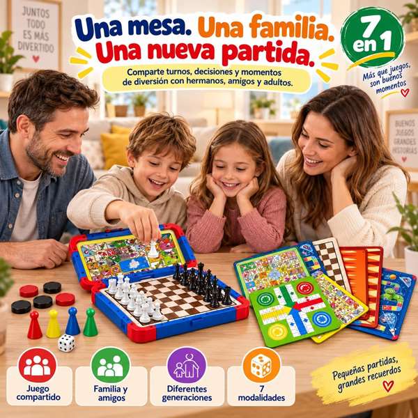 Jugatoys - enfamilia Juegos Clásicos magnéticos 7 en 1 con accesorios