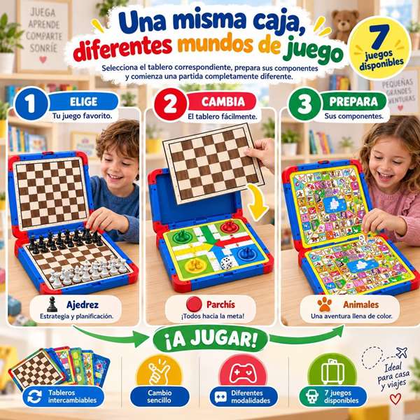 Jugatoys - enfamilia Juegos Clásicos magnéticos 7 en 1 con accesorios