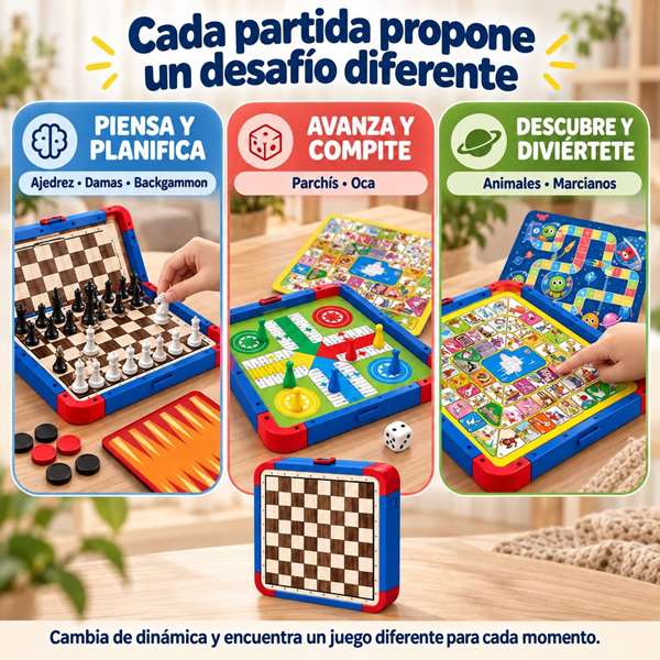 Jugatoys - enfamilia Juegos Clásicos magnéticos 7 en 1 con accesorios