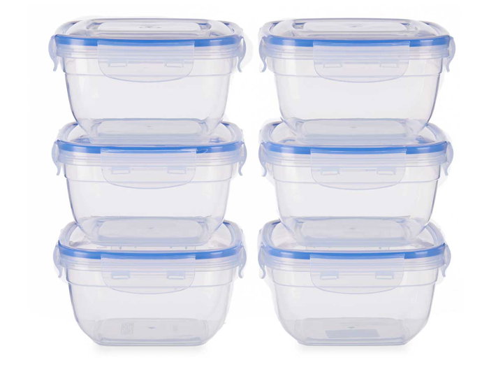Leknes Set 6 Fiambreras Plástico Cuadradas 900ml 14.5x8.5x14.5cm (Set de 8)