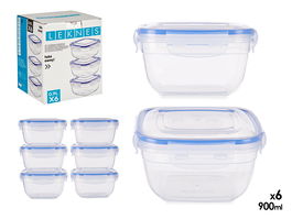 Leknes Set 6 Fiambreras Plástico Cuadradas 900ml 14.5x8.5x14.5cm (Set de 8)
