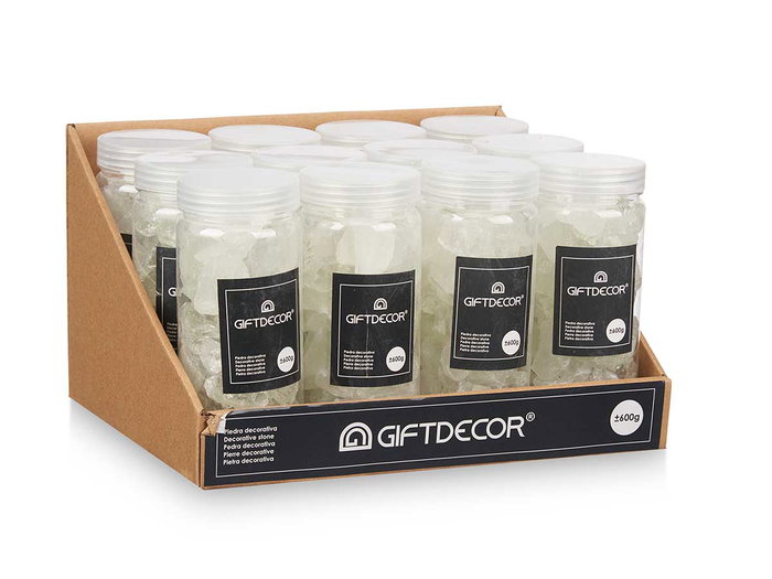 Giftdecor Bote Cuarzo Blanco 600gr, Piedra, Color Blanco, Dimensiones 6.5x15.5x6.5 cm (Set de 12)
