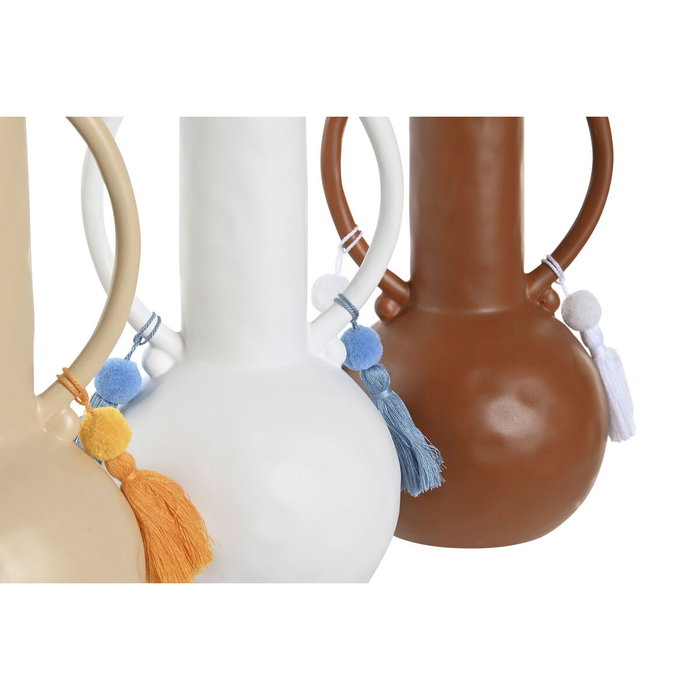 DKD Home Decor Surtido de 3 Jarrones con Flecos en Beige, Terracota y Blanco