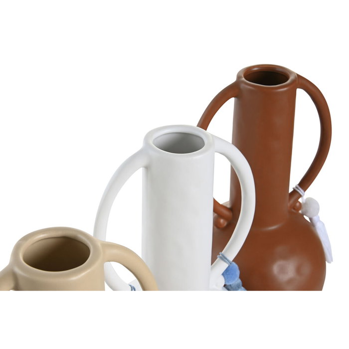 DKD Home Decor Surtido de 3 Jarrones con Flecos en Beige, Terracota y Blanco