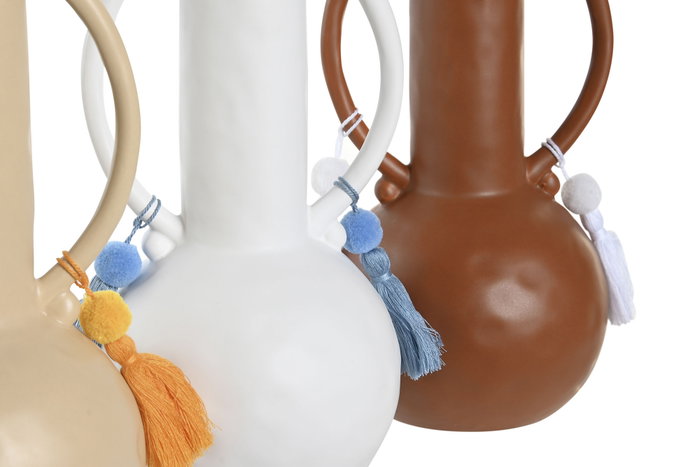 DKD Home Decor Surtido de 3 Jarrones con Flecos en Beige, Terracota y Blanco