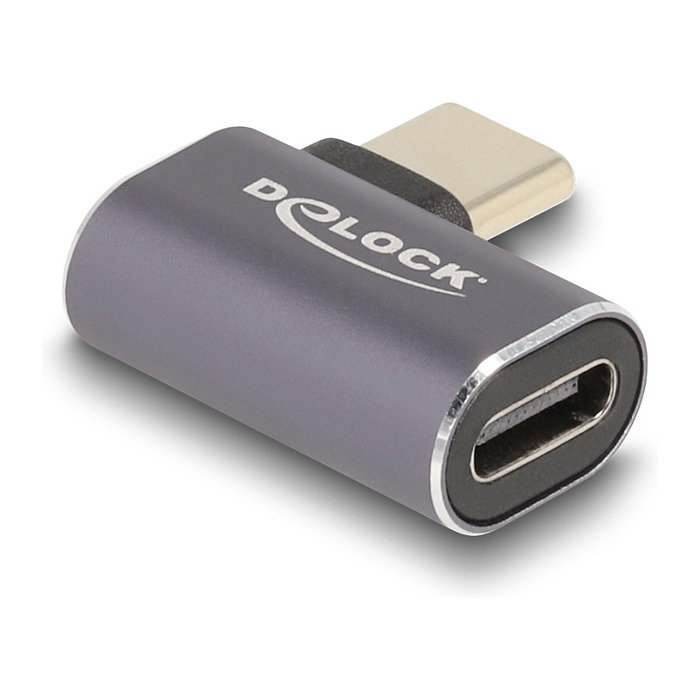 Delock Adaptador USB-C 40 Gbps PD 3.0 100W, Macho a Hembra Angulado Izquierda/Derecha, Metal, 8K 60 Hz, USB4