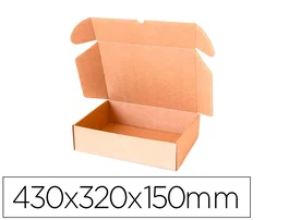 Q-connect Caja Automontable para E-commerce y Regalo, Cartón Reciclado Canal Simple 3mm Kraft, 430x320x150 mm