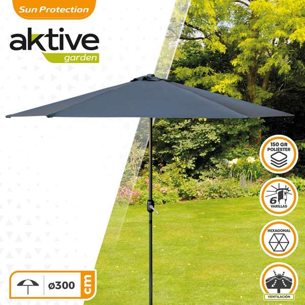 Color Baby Parasol Terraza 300 cm con Chimenea Mástil Aluminio 3,8 cm Antracita