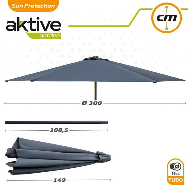 Color Baby Parasol Terraza 300 cm con Chimenea Mástil Aluminio 3,8 cm Antracita