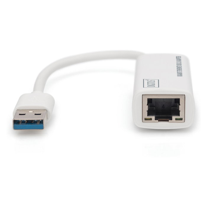 Digitus Adaptador USB 3.0 a RJ45 Gigabit Ethernet LAN, Blanco, Compatible con Windows y Mac OS
