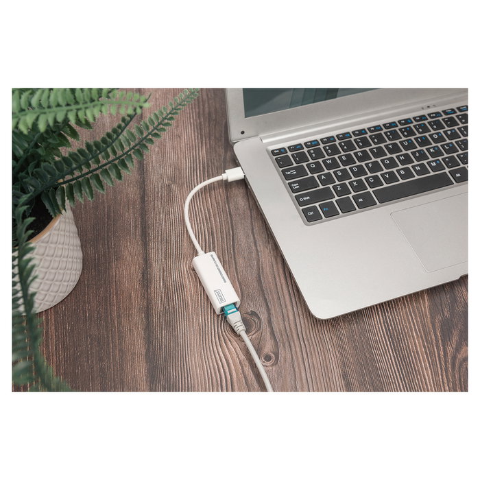 Digitus Adaptador USB 3.0 a RJ45 Gigabit Ethernet LAN, Blanco, Compatible con Windows y Mac OS